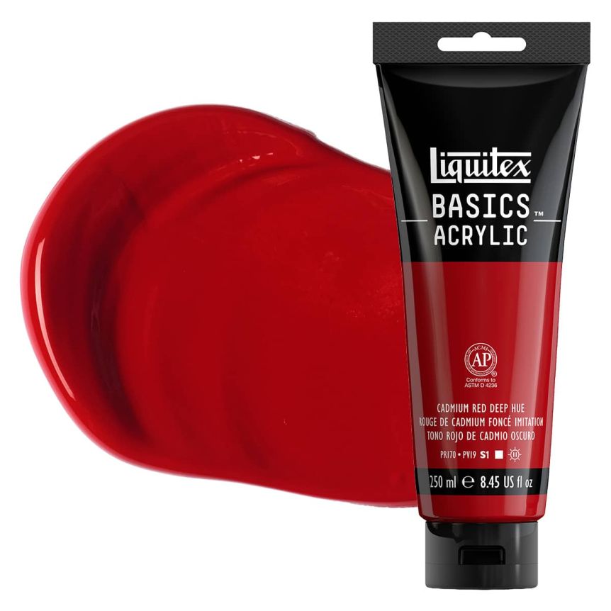 Liquitex Basics Acrylic Paint - Cadmium Red Deep Hue, 250ml Tube