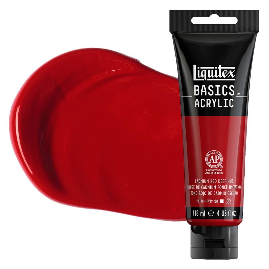 Liquitex Basics Acrylic Paint - Cadmium Red Deep Hue, 4oz Tube