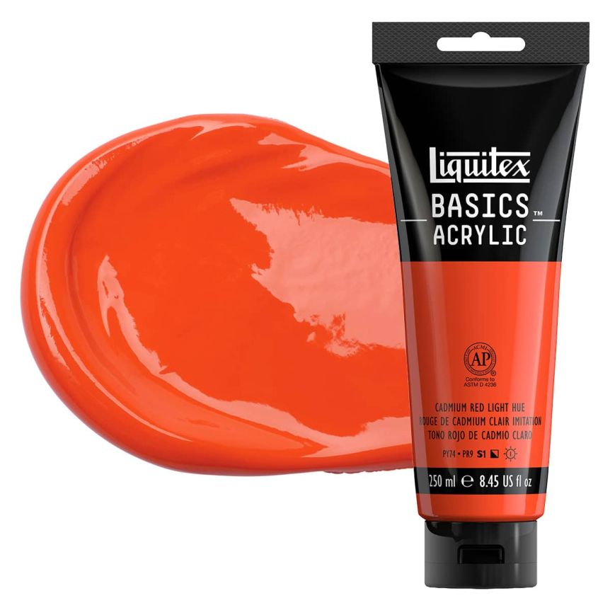 Liquitex Basics Acrylic Paint - Cadmium Red Light Hue, 250ml Tube