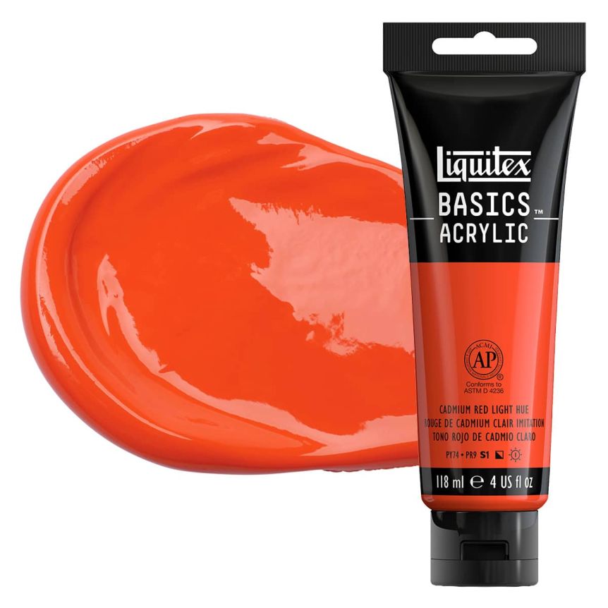 Liquitex Basics Acrylic Paint - Cadmium Red Light Hue, 4oz Tube