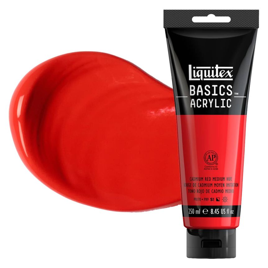 Liquitex Basics Acrylic Paint - Cadmium Red Medium Hue, 250ml Tube