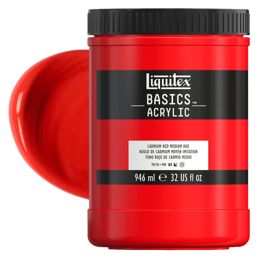 Liquitex Basics Acrylic Paint - Cadmium Red Medium Hue, 32oz Jar