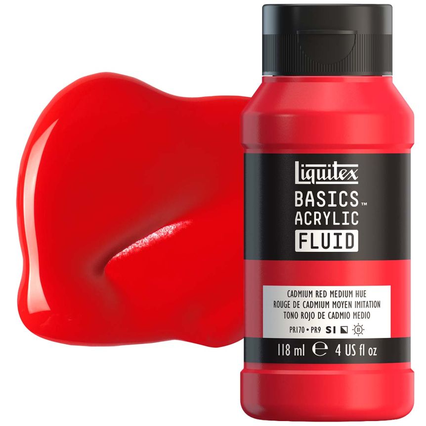 Liquitex BASICS Acrylic Fluid - Cadmium Red Medium Hue, 4oz Bottle