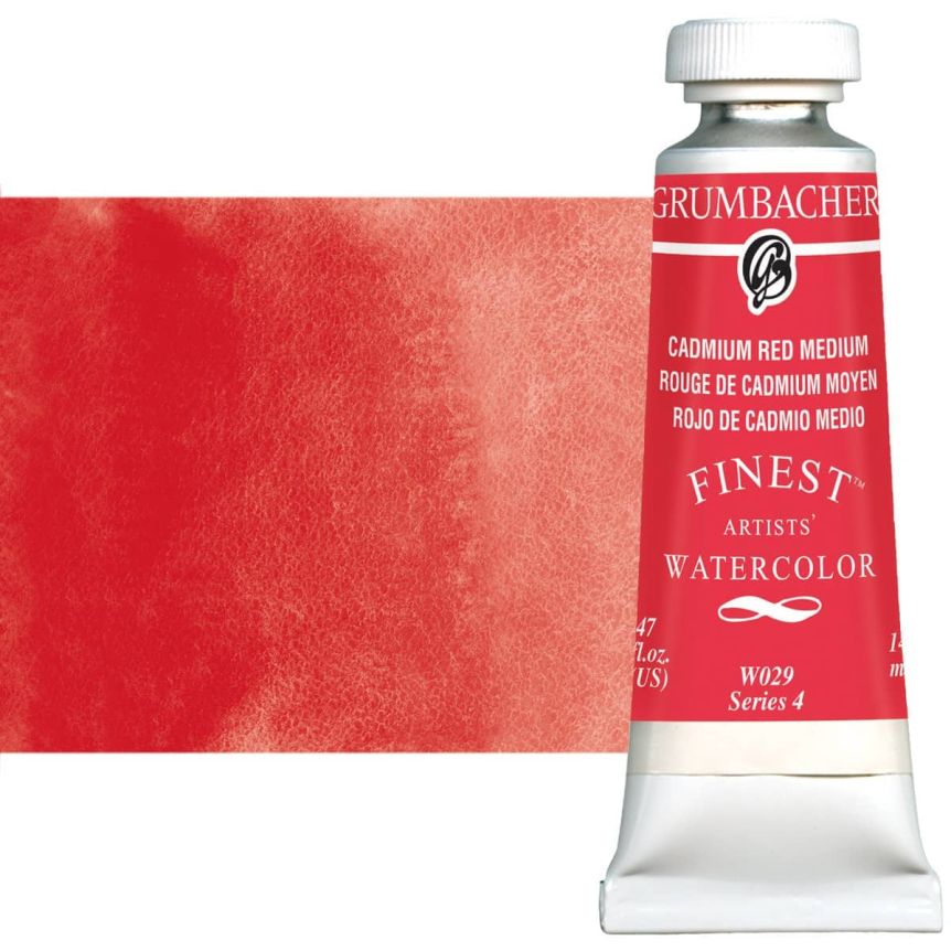 Grumbacher Finest Artists' Watercolor - Cadmium Red Medium, 14ml Tube