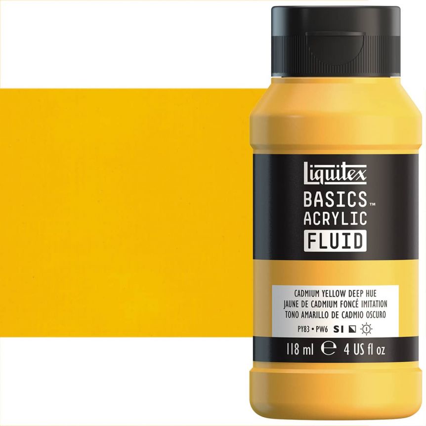 Liquitex Basics Fluid Acrylic - Cadmium Yellow Deep Hue, 4oz Bottle