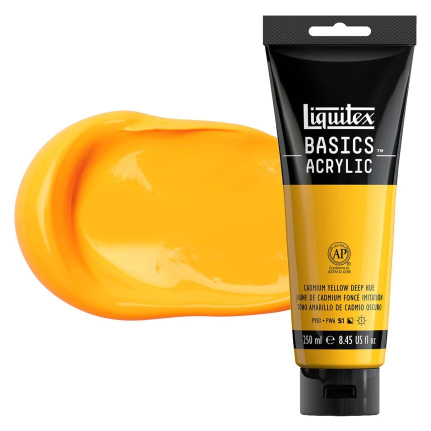 Liquitex Basics Acrylic Paint - Cadmium Yellow Deep Hue, 250ml Tube