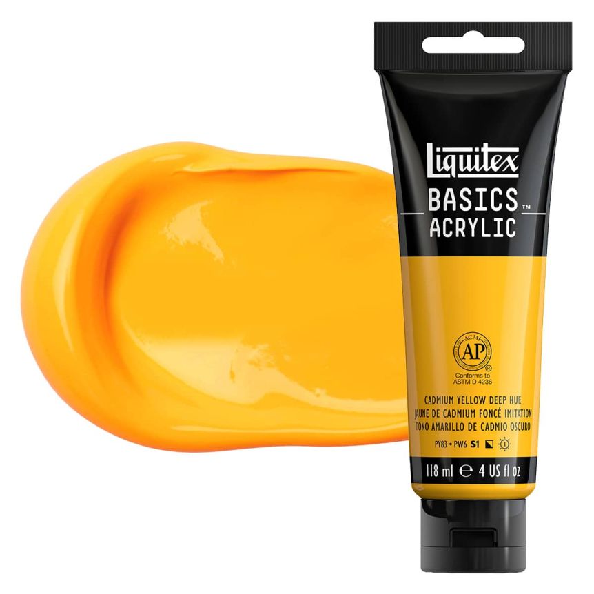 Liquitex Basics Acrylic Paint - Cadmium Yellow Deep Hue, 4oz Tube