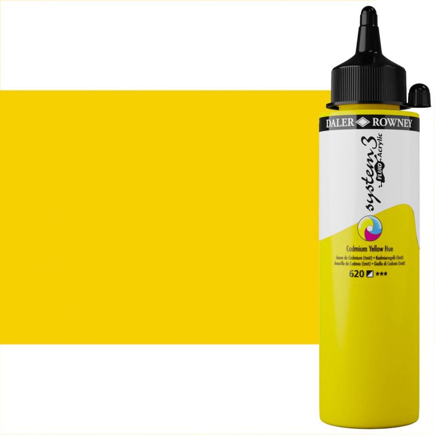 Daler-Rowney System 3 Fluid Acrylic, Cadmium Yellow Hue (250ml)