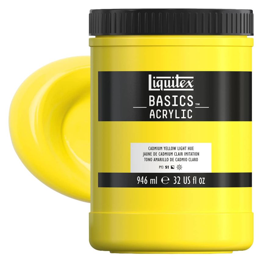 Liquitex Basics Acrylic Paint - Cadmium Yellow Light Hue, 32oz Jar