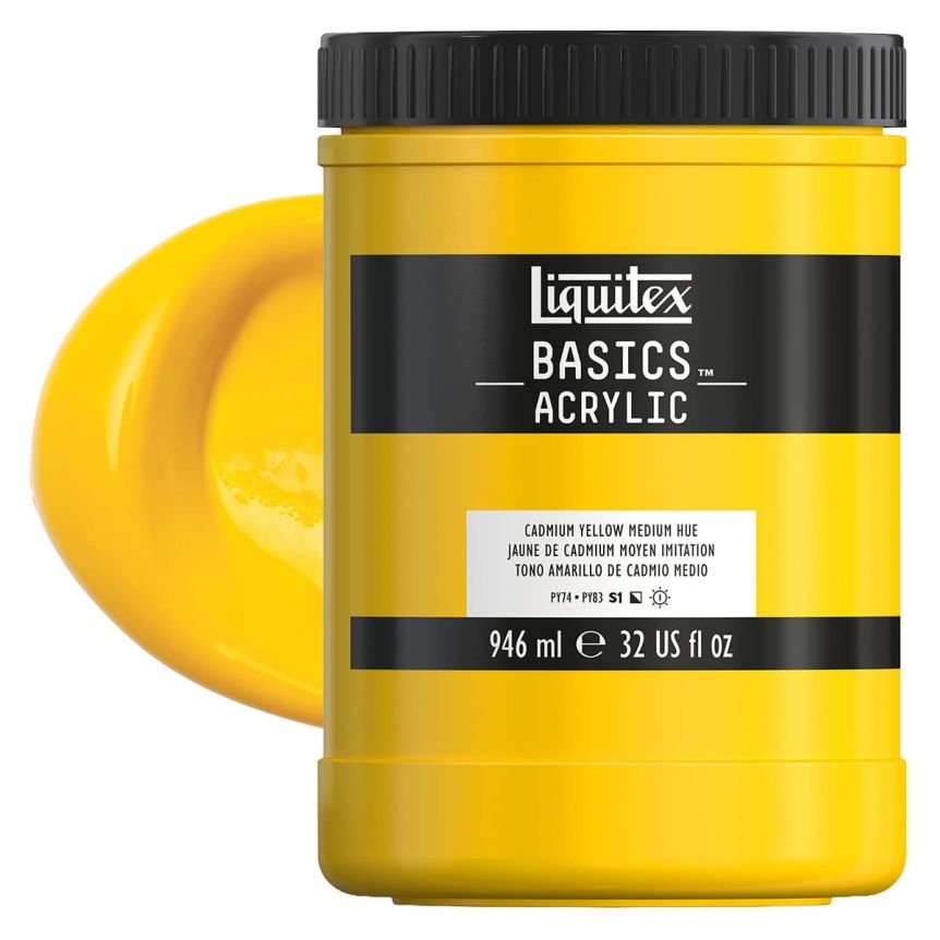 Liquitex Basics Acrylic Paint - Cadmium Yellow Medium Hue, 32oz Jar