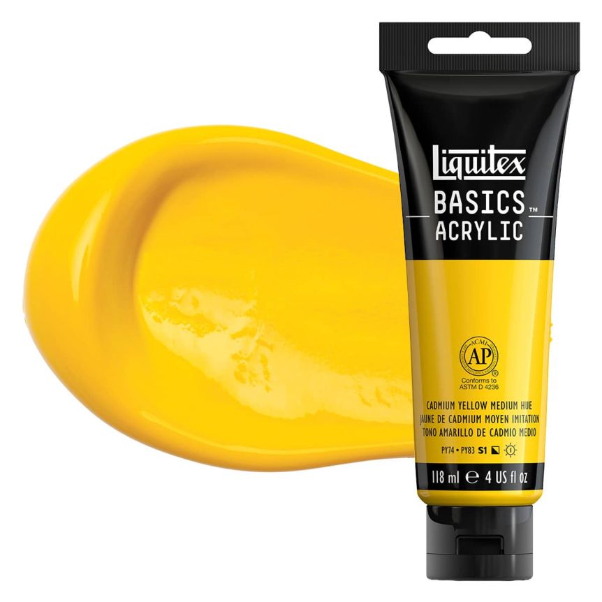 Liquitex Basics Acrylic Paint - Cadmium Yellow Medium Hue, 4oz Tube