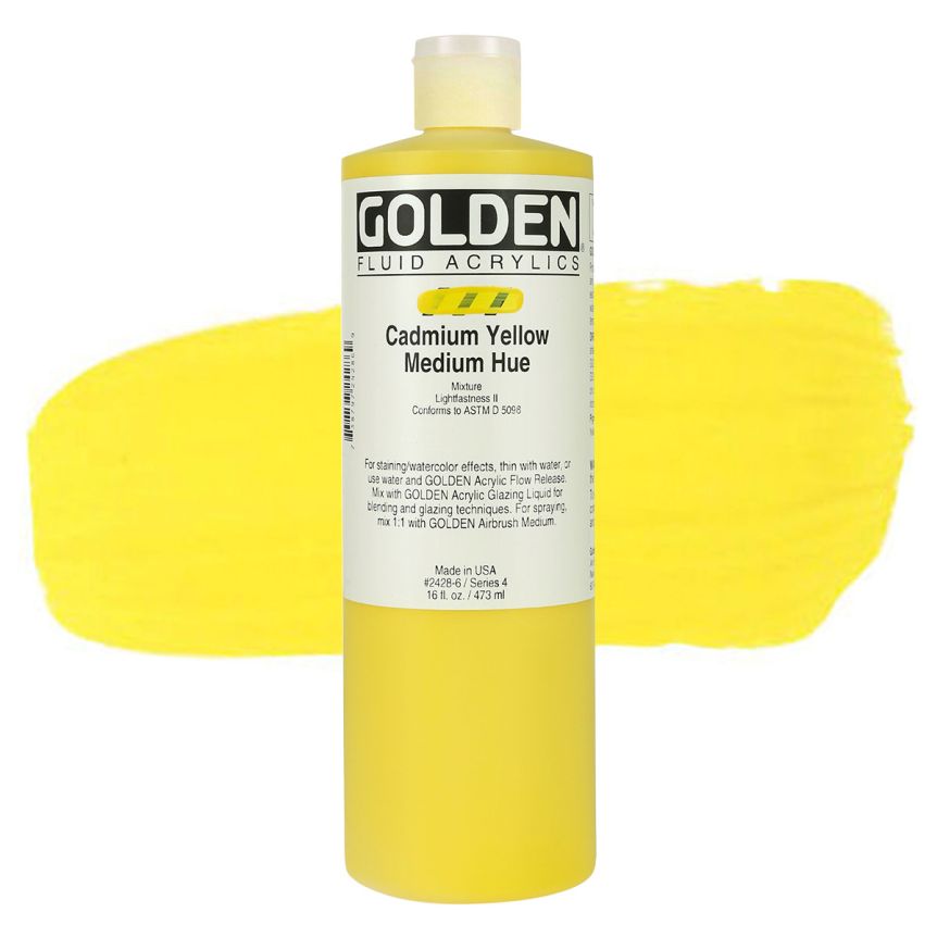 GOLDEN Fluid Acrylics Cadmium Yellow Medium Hue, 16oz