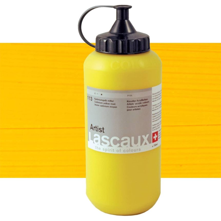 Lascaux Thick Bodied Artist Acrylics Cadmium Yellow Medium 750 ml