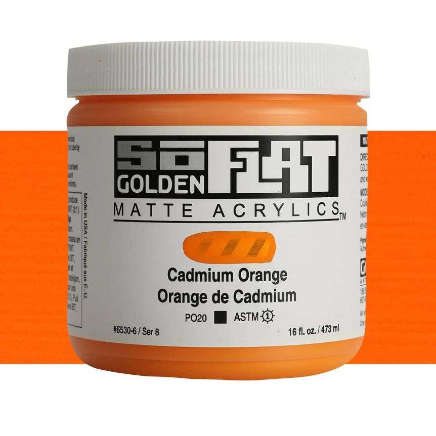 GOLDEN SoFlat Matte Acrylic - Cadmium Orange, 16oz Jar