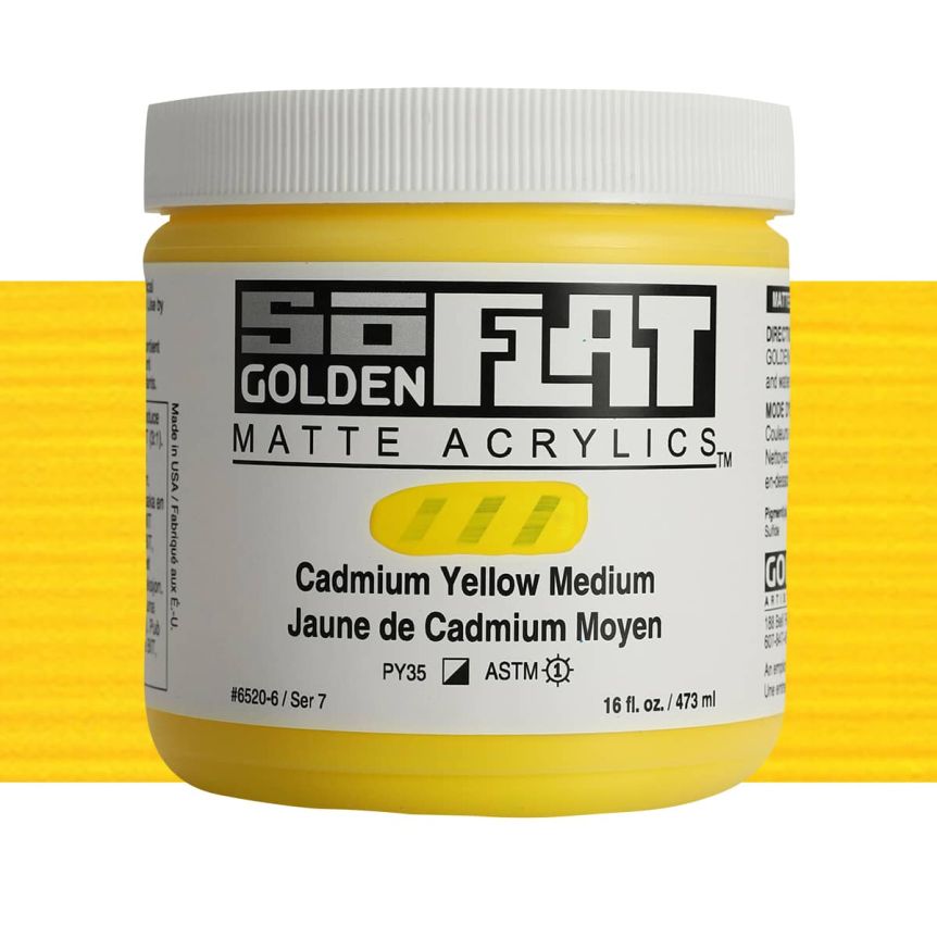 GOLDEN SoFlat Matte Acrylic - Cadmium Yellow Medium, 16oz Jar