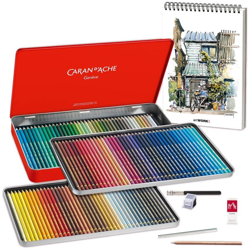 Caran d'Ache Pablo Colored Pencil Value Set of 120, w/ Free Items