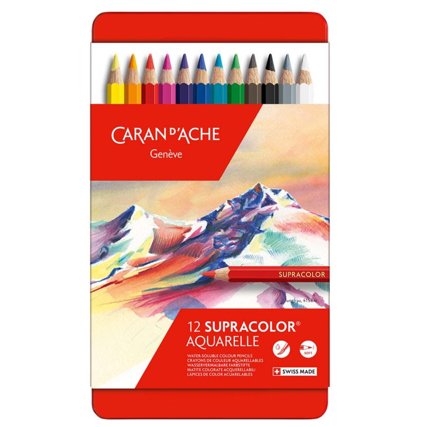 Caran d'Ache Supracolor Soft Aquarelle Watercolor Pencils Tin Set of 12