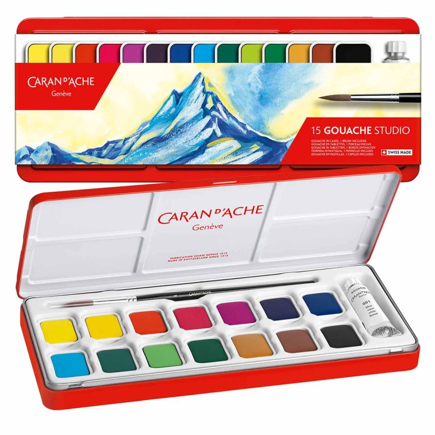 Caran d'Ache Gouache Studio Set of 14 Whole Pans + 10ml White