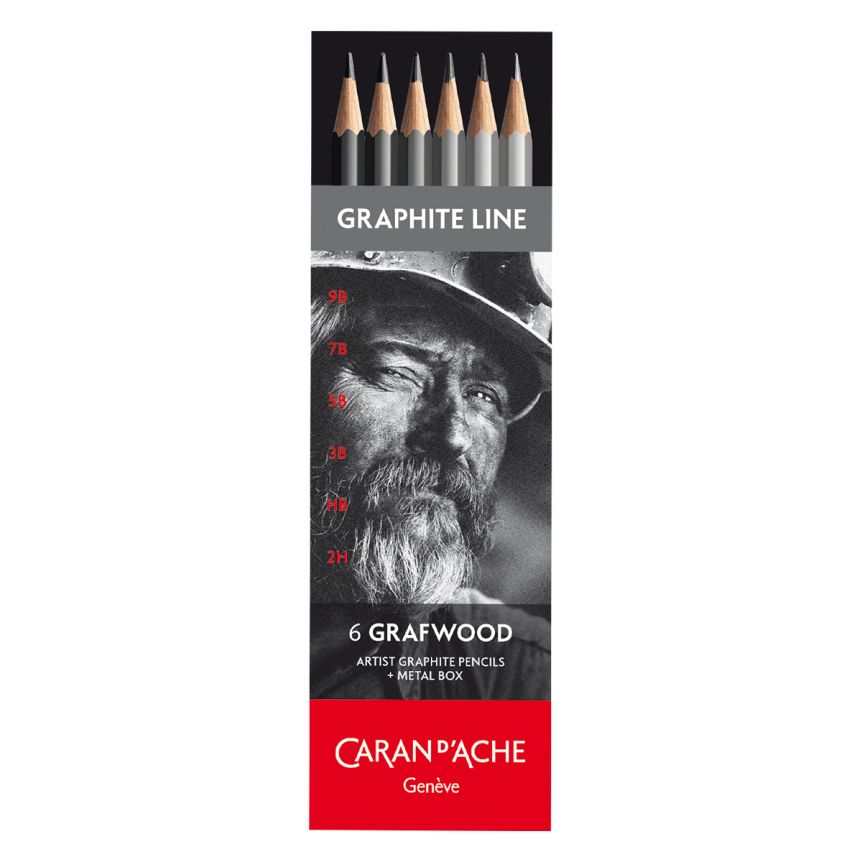 Caran d'Ache Graphite Line Graftwood Pencil, Tin Set of 6