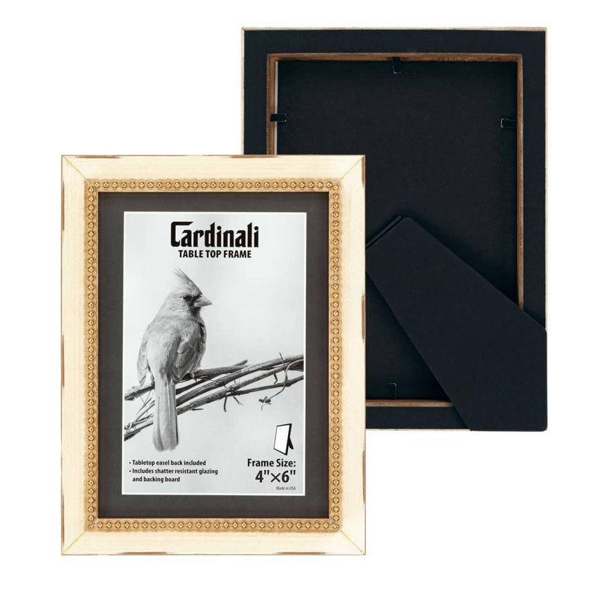 Cardinali Winston Style Tabletop Frame, Cream with Gold Bead - 4 x 6