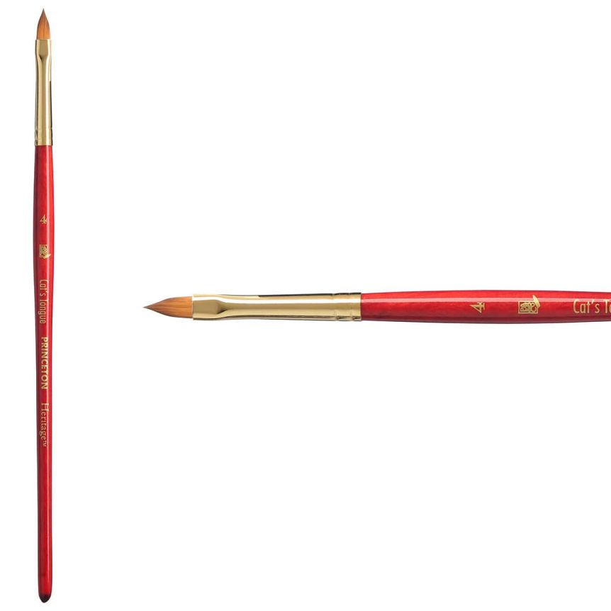 Princeton Heritage Series 4050 Synthetic Sable Brush - Cats Tongue, Short Handle, Size 4