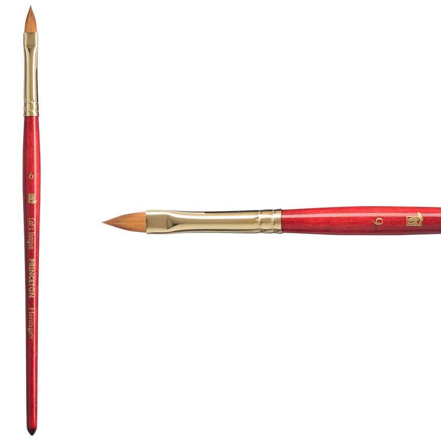 Princeton Heritage Series 4050 Synthetic Sable Brush - Cats Tongue, Short Handle, Size 6