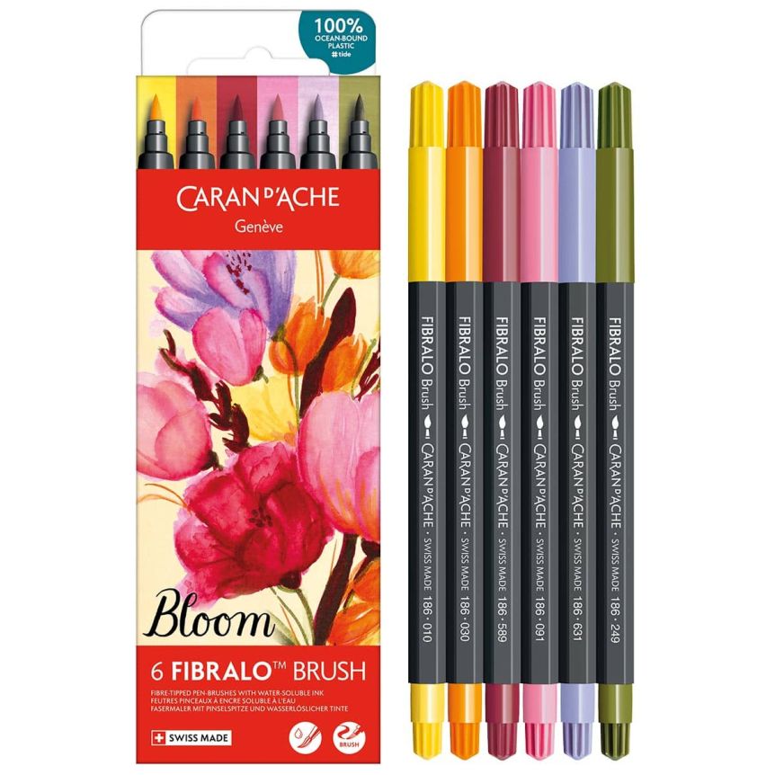 Caran d'Ache FIBRALO Brush Marker - Set of 6, Bloom Colors