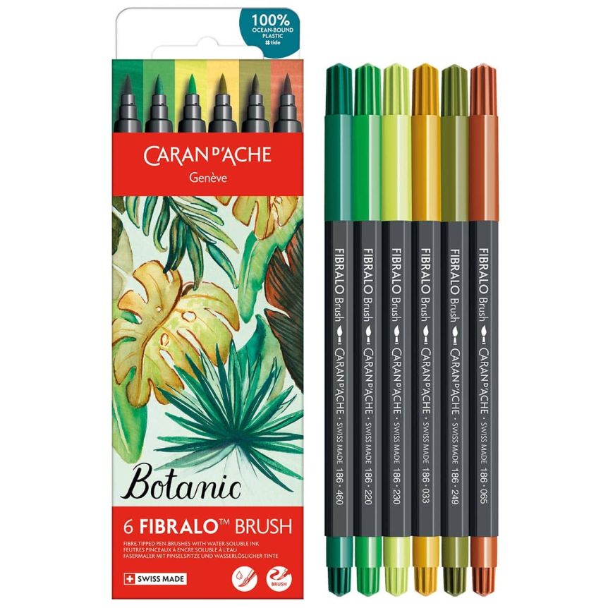 Caran d'Ache FIBRALO Brush Marker - Set of 6, Botanic Colors