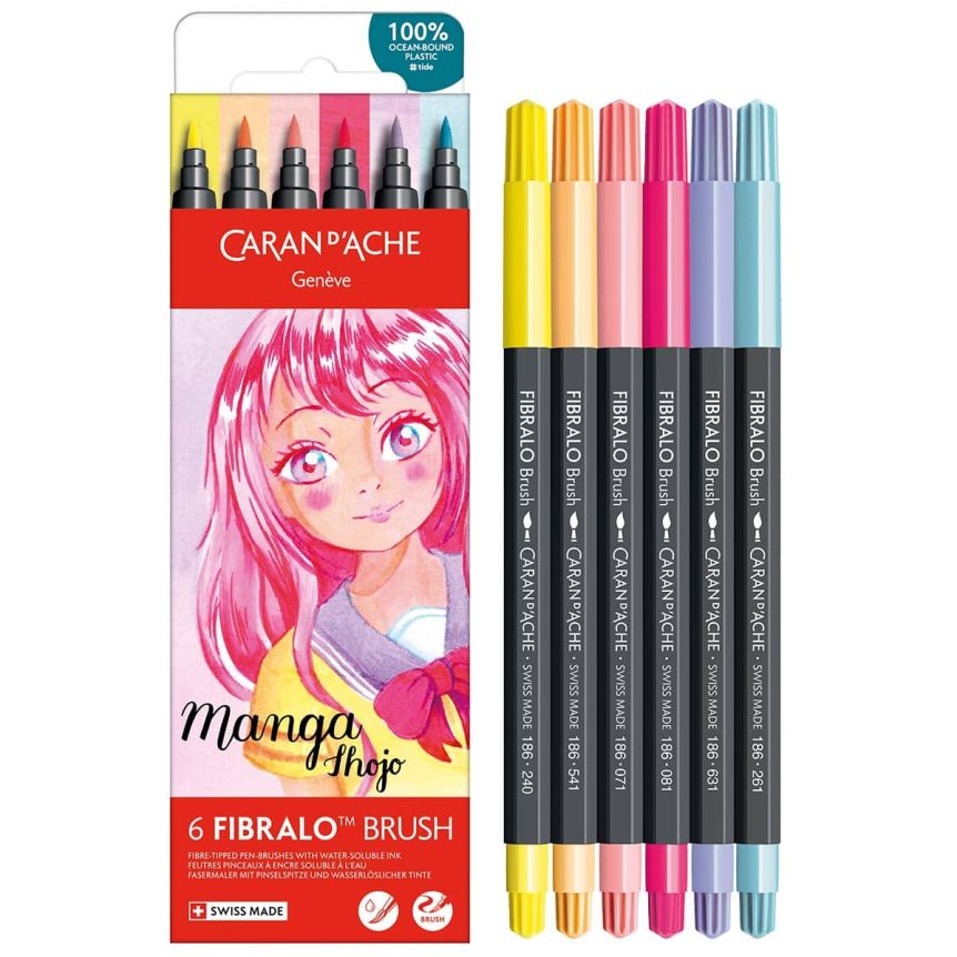 Caran d'Ache FIBRALO Brush Marker - Set of 6, Manga Colors