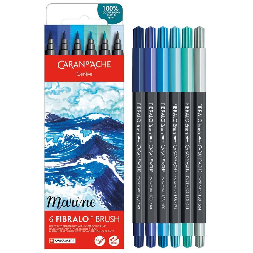 Caran d'Ache FIBRALO Brush Marker - Set of 6, Marine Colors