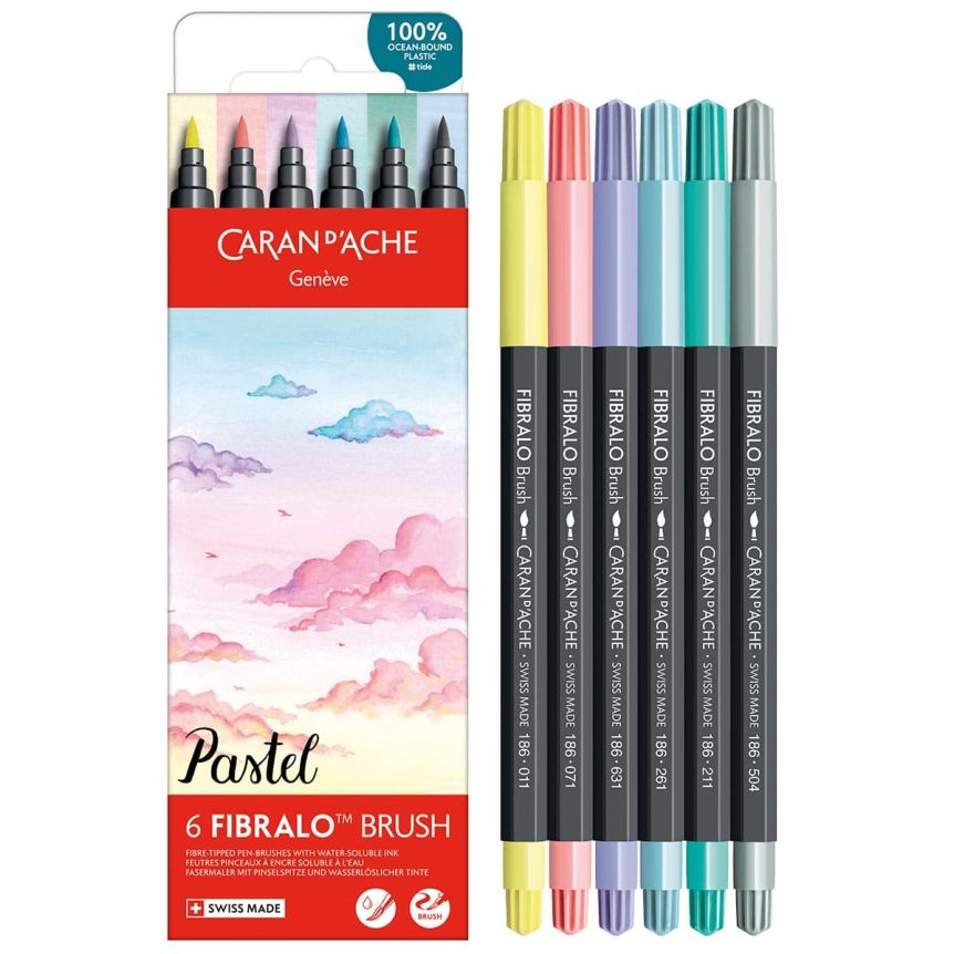 Caran d'Ache FIBRALO Brush Marker - Set of 6, Pastel Colors
