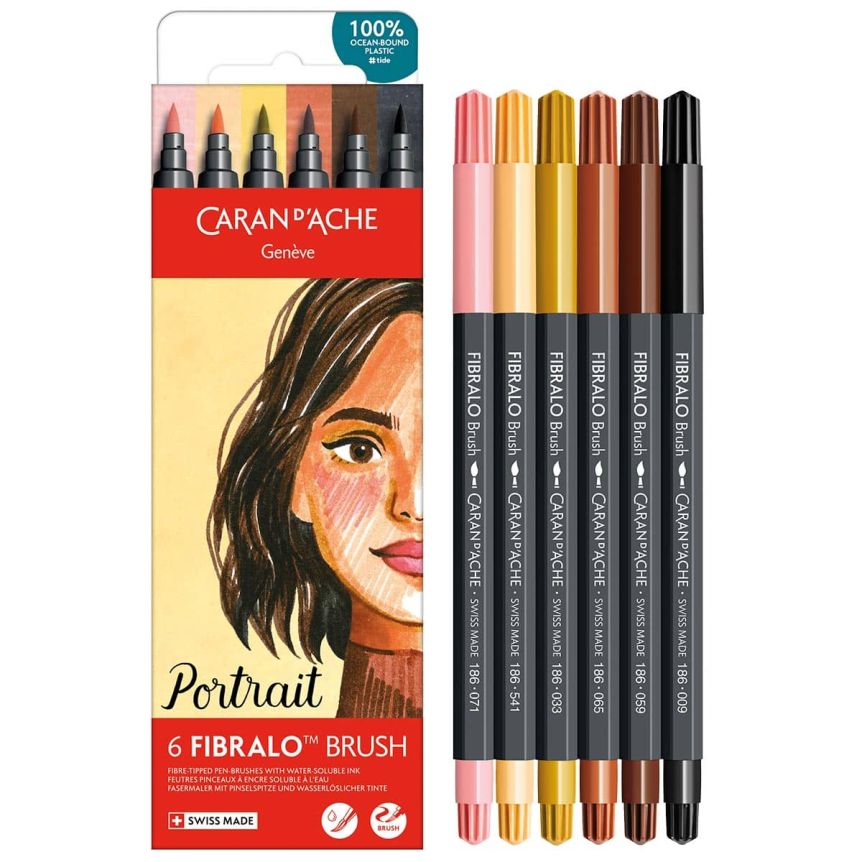 Caran d'Ache FIBRALO Brush Marker - Set of 6, Portrait Colors