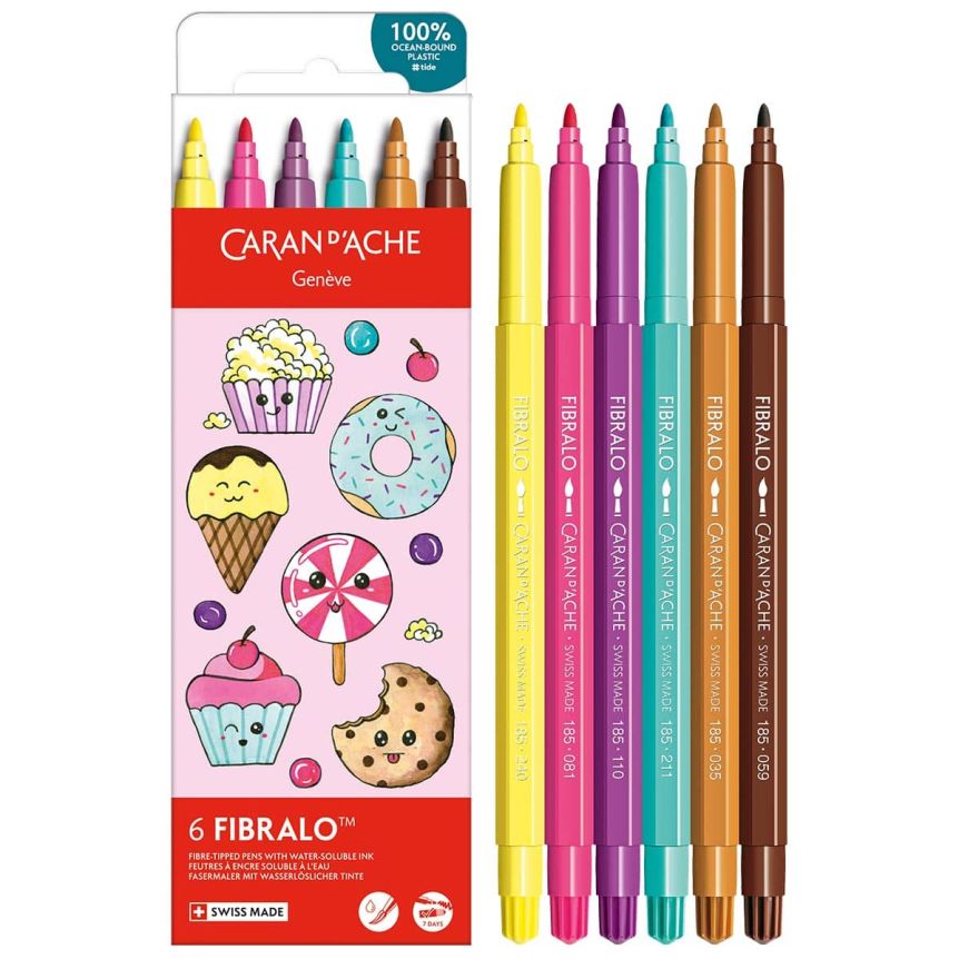 Caran d'Ache FIBRALO Bullet Marker - Set of 6, Kawaii Candy World