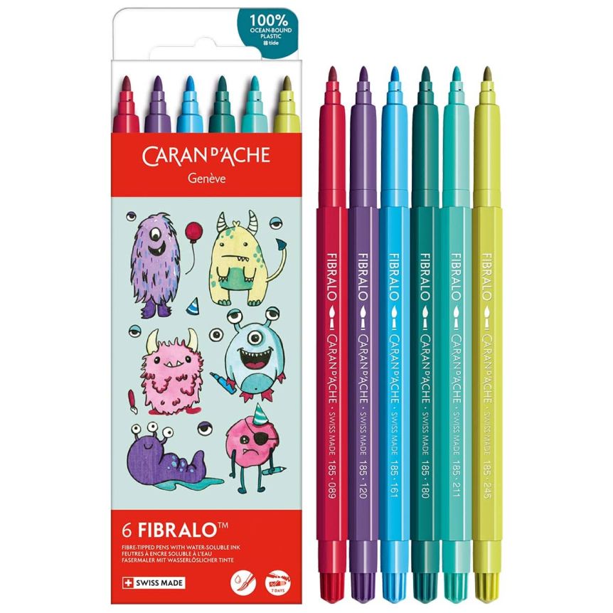 Caran d'Ache FIBRALO Bullet Marker - Set of 6, Kawaii Funny Monsters