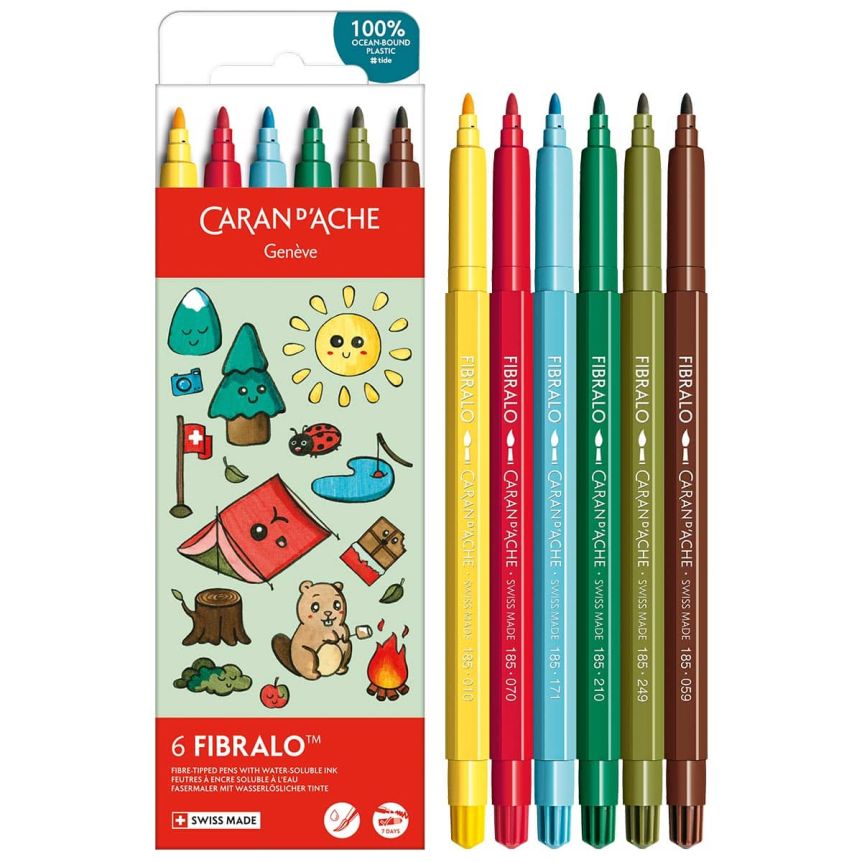 Caran d'Ache FIBRALO Bullet Marker - Set of 6, Kawaii Swiss Mountain