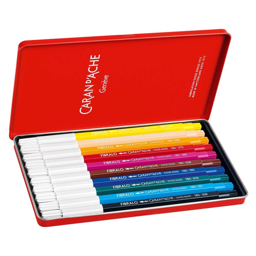 Caran d'Ache FIBRALO Bullet Marker - Tin Set of 10, Assorted Colors