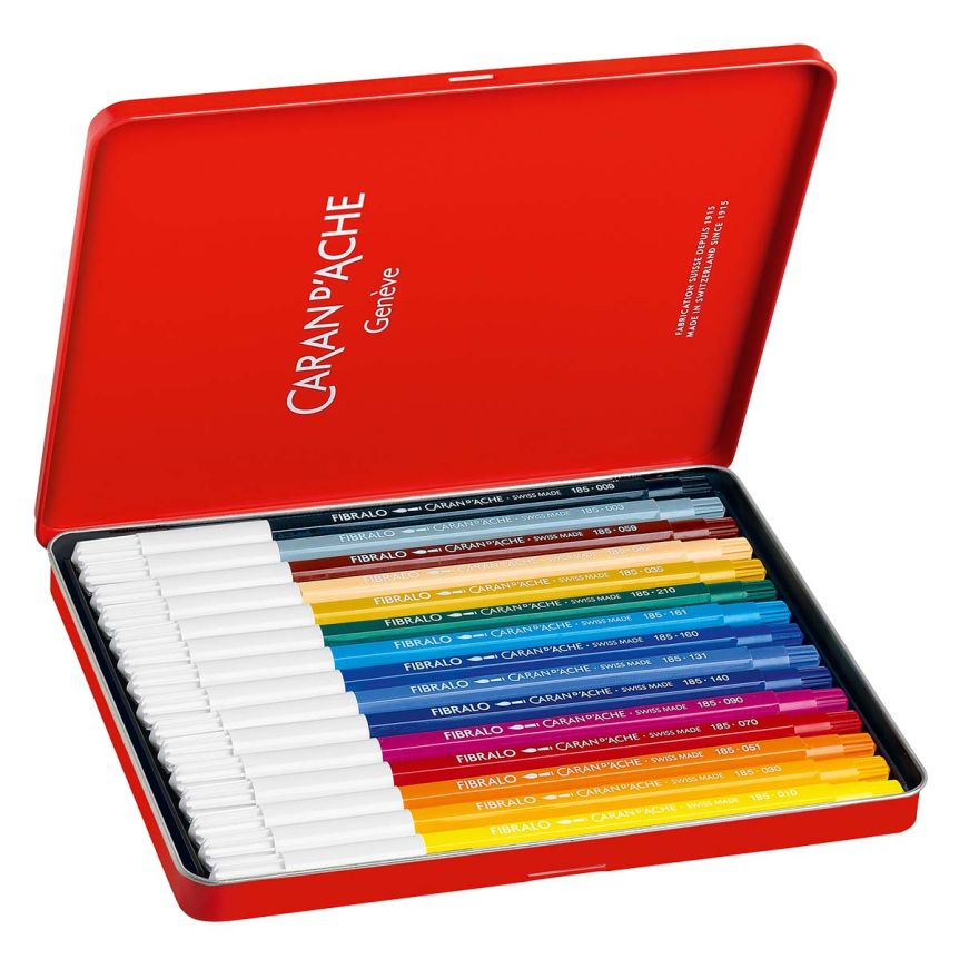 Caran d'Ache FIBRALO Bullet Marker - Tin Set of 15, Assorted Colors