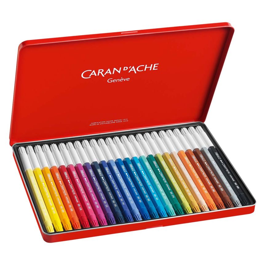 Caran d'Ache FIBRALO Bullet Marker - Tin Set of 24, Assorted Colors