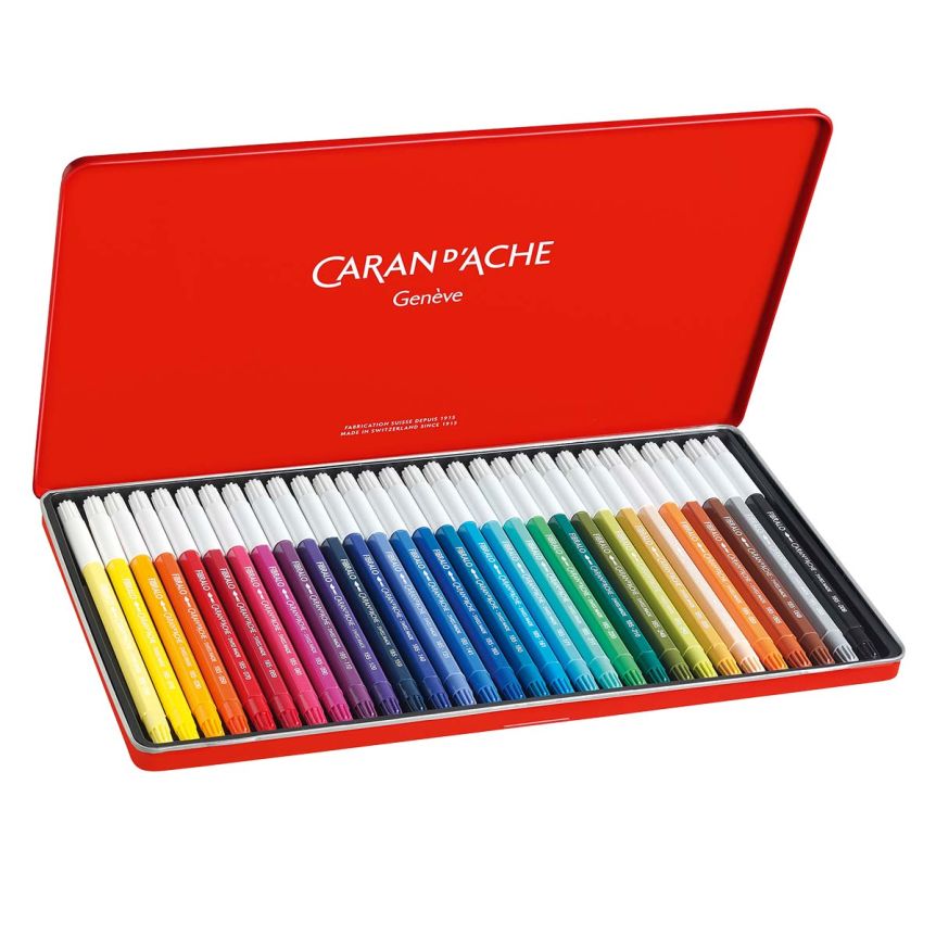 Caran d'Ache FIBRALO Bullet Marker - Tin Set of 30, Assorted Colors