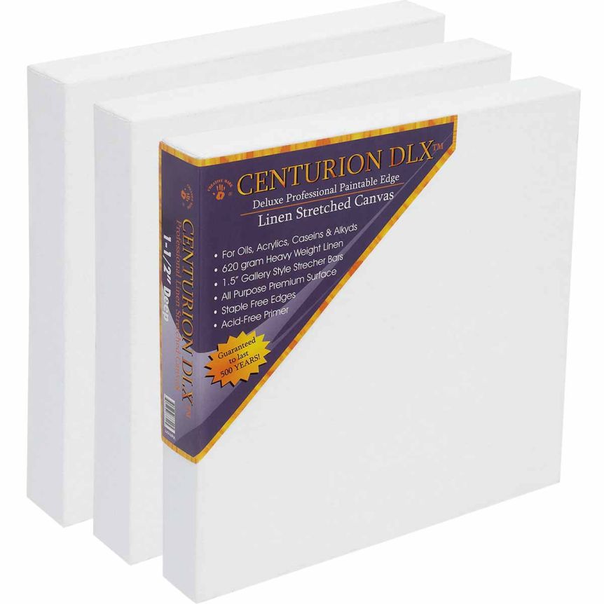 Centurion DLX Acrylic Primed Linen Canvas 10"x10", 1-1/2" Deep (Box of 3)