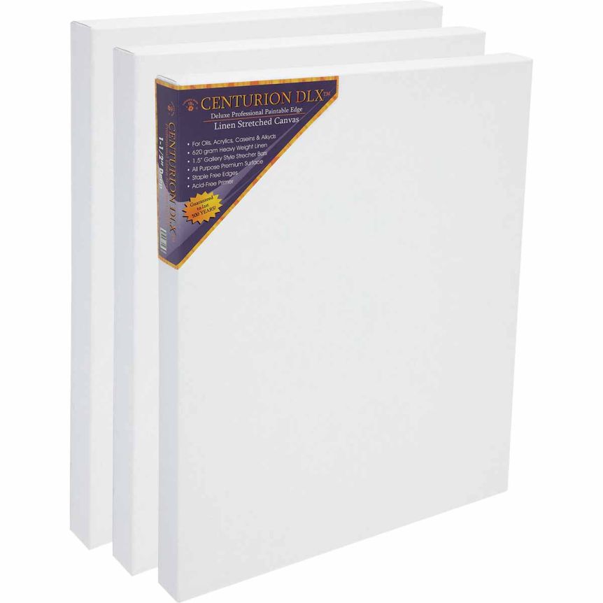 Centurion DLX Acrylic Primed Linen Canvas 24"x48", Box of 3