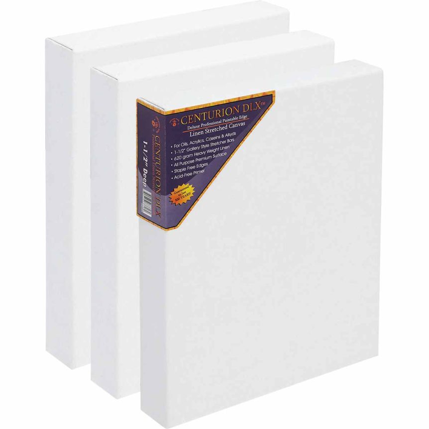 Centurion DLX Acrylic Primed Linen Canvas 9"x12", 1-1/2" Deep (Box of 3)
