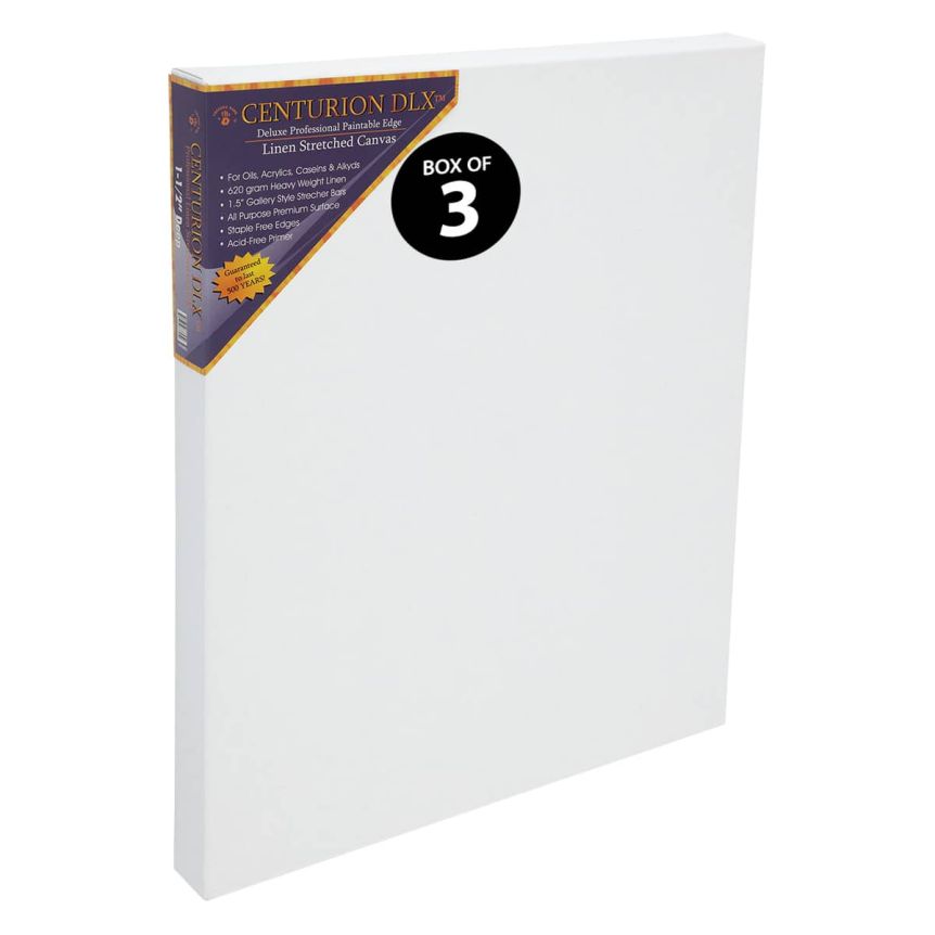 Centurion DLX Acrylic Primed Linen Stretched Canvas, 1-1/2" Deep (Box of 3)