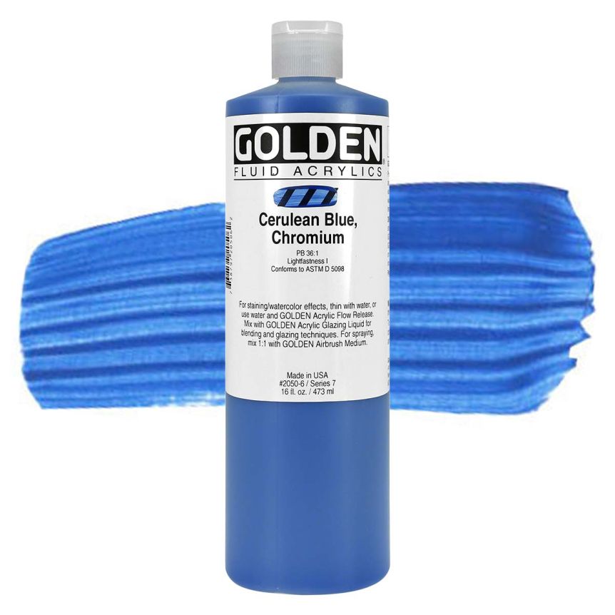 GOLDEN Fluid Acrylics Cerulean Blue Chromium, 16oz