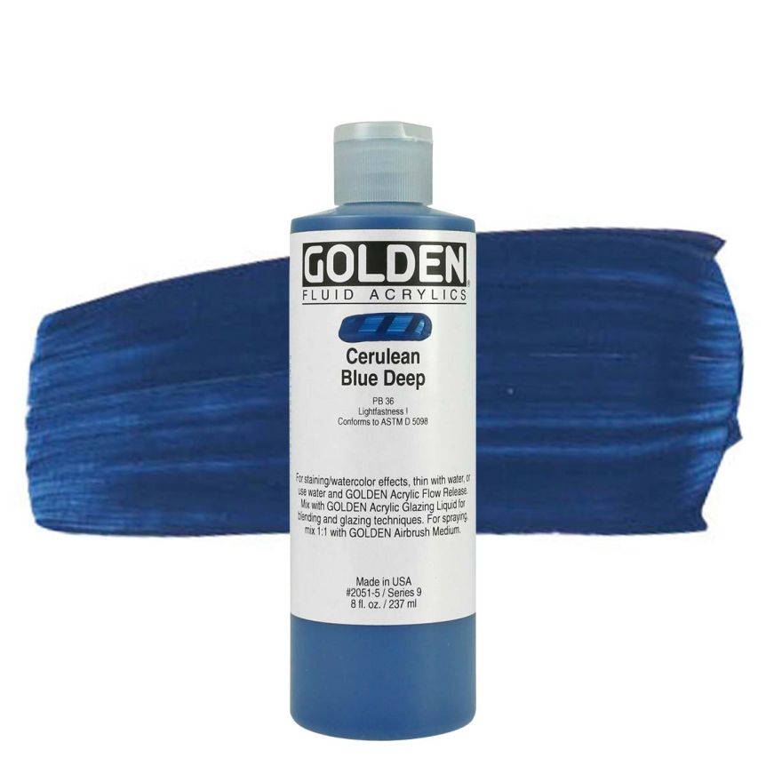 GOLDEN Fluid Acrylics Cerulean Blue Deep, 8 oz