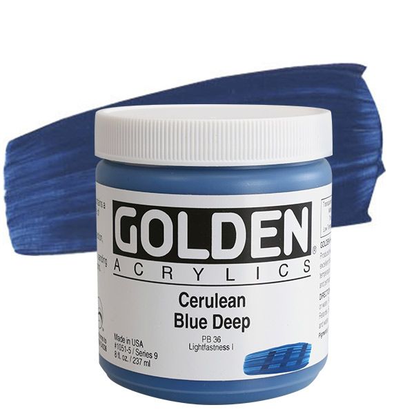 GOLDEN Heavy Body Acrylics - Cerulean Blue Deep, 8oz Jar