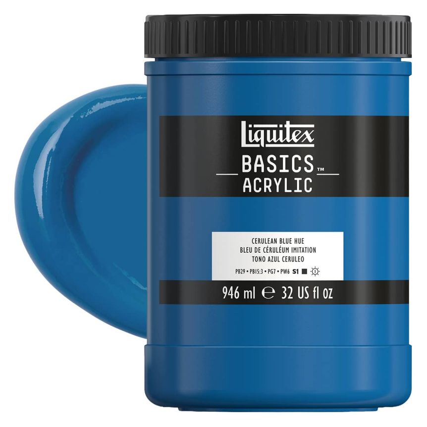 Liquitex Basics Acrylic Paint - Cerulean Blue Hue, 32oz Jar