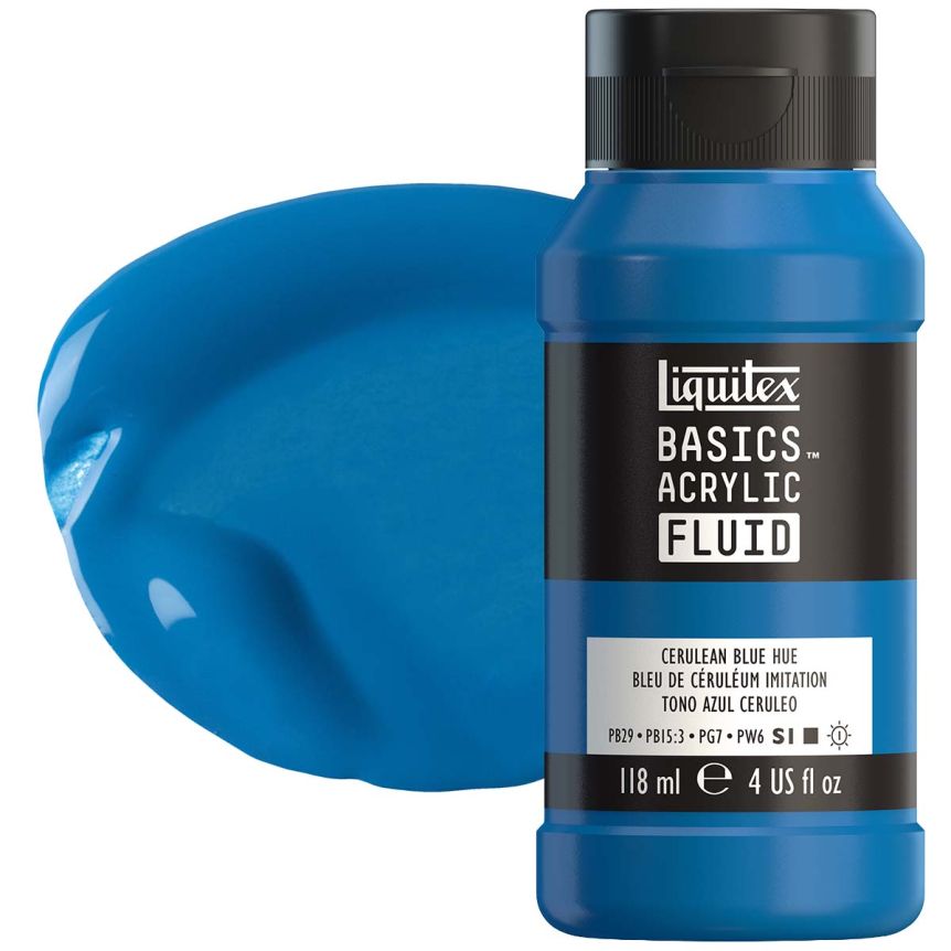 Liquitex BASICS Acrylic Fluid - Cerulean Blue Hue, 4oz Bottle