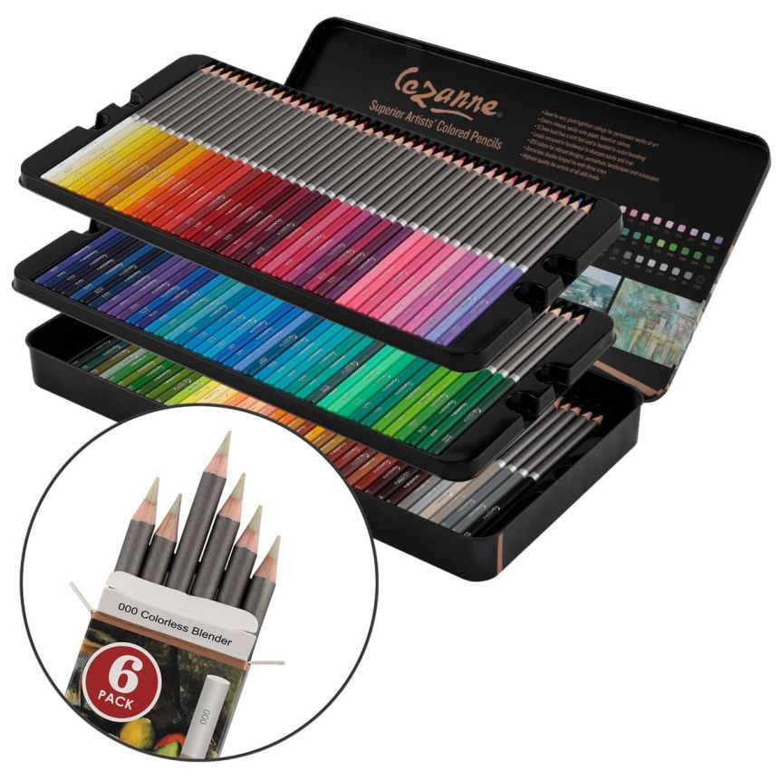 Cezanne Colored Pencil Set of 120 w/ 6 Colorless Blenders Combo