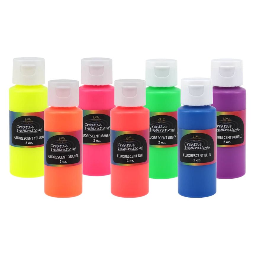 Creative Inspirations Acrylic Set of 7 Fluorescent colors in 2 oz. squeeze bottles